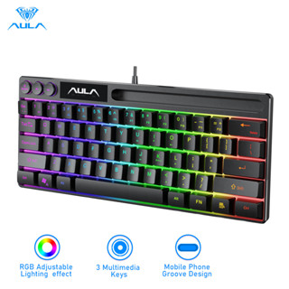 AULA F3061 61Keys RGB Wired Keyboard para jogos/escritório Teclado silencioso com suporte para telefone