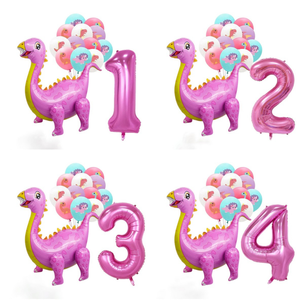 Balão De Dinossauro Rosa Conjunto Dino Foil Ballon Bouquet Temático Festa De Aniversário Decor Girl 3o Digital Número em Oferta na Shopee