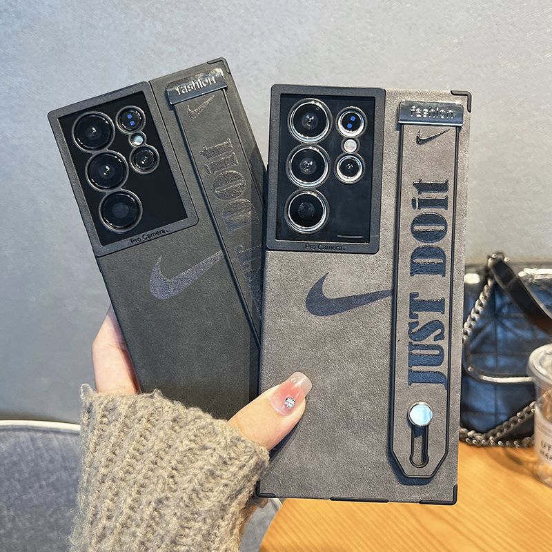 Marca De Luxo Gancho De Couro Vintage Veludo Caixa Para Samsung Galaxy S23 S22 Ultra Wristband Suporte Quadrado À Prova De Choque Capa De Telefone Macia