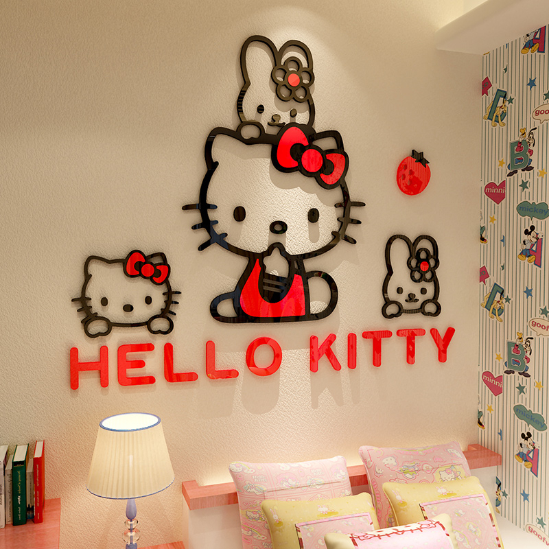 [DAORUI] Hellokitty Cat Adesivo Tridimensional de Parede Tridimensional Adesivo de Parede Tridimensional para Quarto de Menina Adesivo de Quarto de Menina Decoração de Quarto de Cama Desenho Animado Autocolante de Parede Acrílico Autocolante de Parede Aut