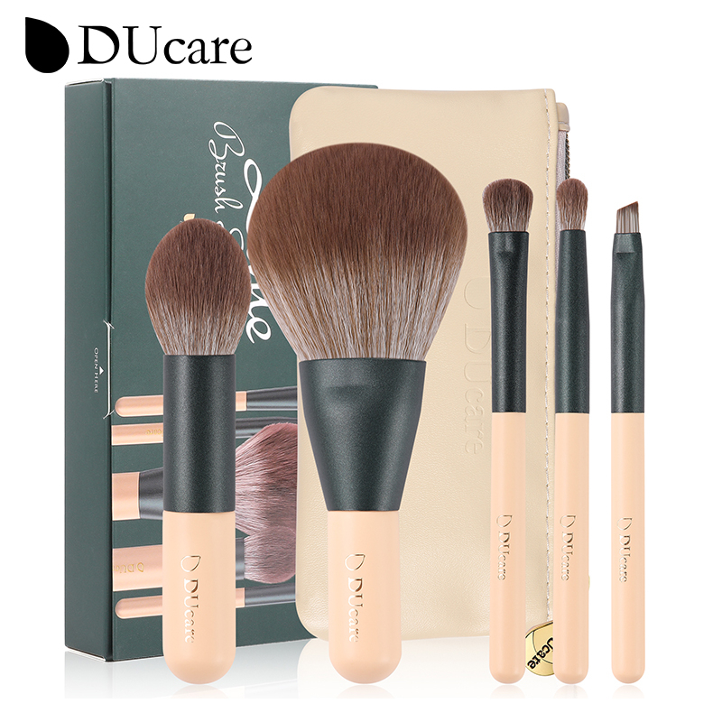 DUcare 5Pcs Pincéis De Maquiagem Profissional Kabuki Foundation Escova De Mistura Em Pó Blush Correctores De Sombras Para Os Olhos + Bolsa Cosmética