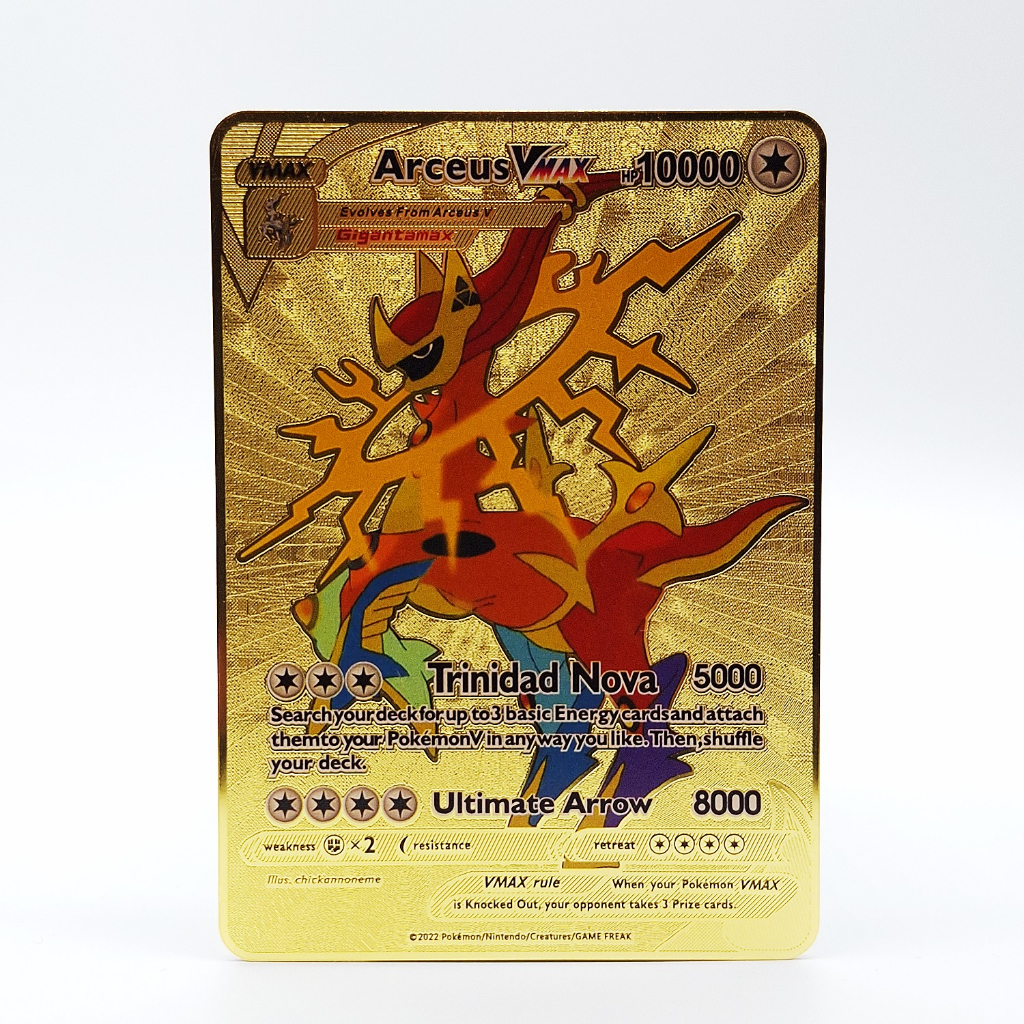 Novos Cartões Pokemon Arceus 10000HP Gold De Metal Brinquedos Infantis Presentes De Aniversário