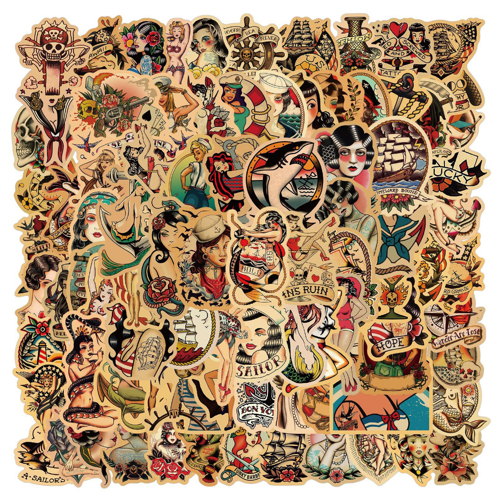 100PCS Retro Tattoo Personalidade Adesivos Para Grafite De Menina Bagagem Caixa De Telefone Portátil Decalques Notebook Kids Gift