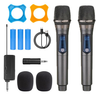 Microfone Sem Fio UHF Dual Handheld Dynamic Karaoke Com Receptor Recarregável Para Festa De Casamento Speech Church Club