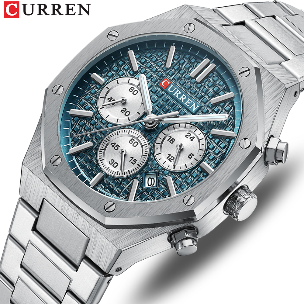 Relógio Original CURREN Marca Masculino De Aço Inoxidável Cronógrafo Criativo De Discagem Luminosa Data Quartzo À Prova D'água Esportes Empresariais De Lazer 8440 XC - Watches