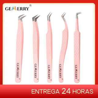 Gemerry 1 Unid . Pinça De Aço Inoxidável Rosa Extensões De Cílios Antiestática De Alta Precisão Com Pontas De Fibra Ferramentas De Maquiagem