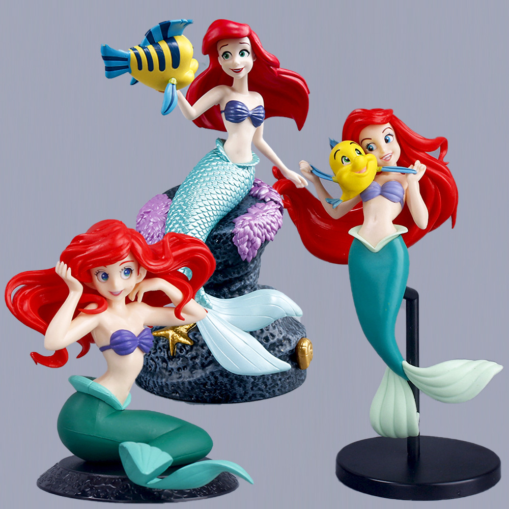 7 Estilo 10-22cm Princesa A Pequena Sereia Ariel Linguado Versão Q Decoração Do Bolo Figuras De Ação PVC Modelo Bonecas 