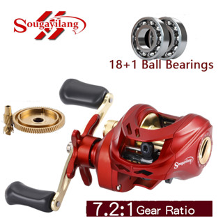 Carretel De Pesca Sougayilang Baitcasting 18 + 1 Rolamentos De Esferas 7.2 : 1 Relação Engrenagem Max Drag 10kg