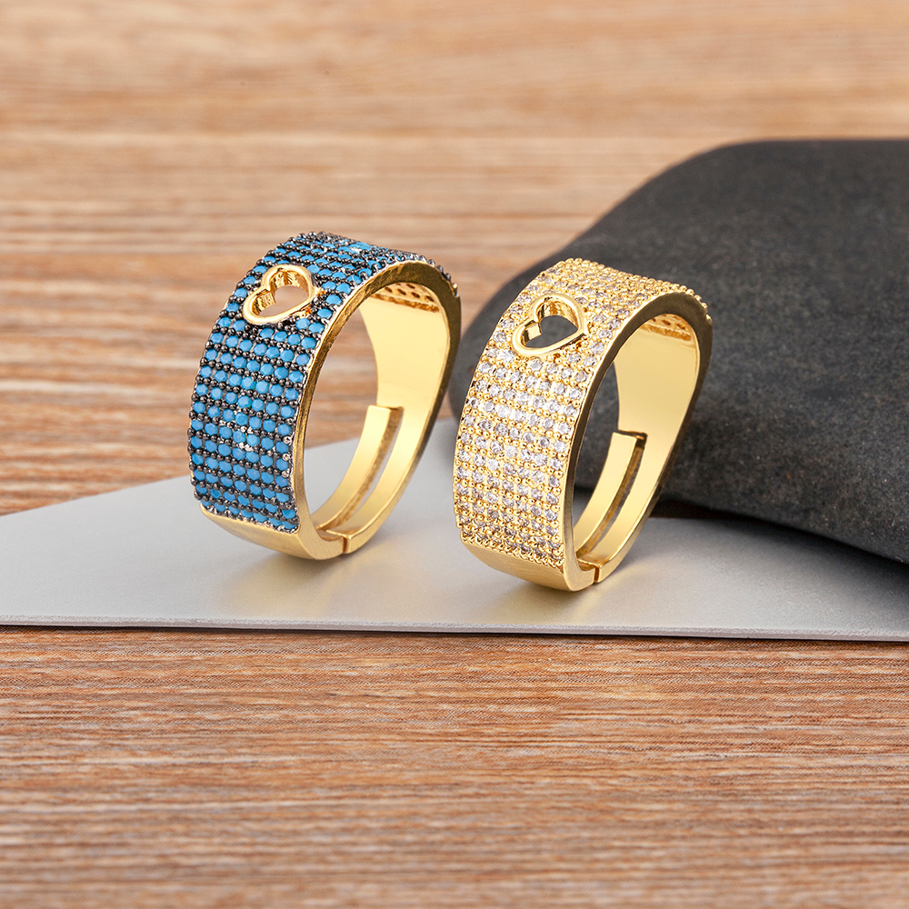 Vintage Heart Shape Hollow Gold Plated 6 Color Rhinestone Anéis Ajustáveis De Cobre Zircon Casal De Jóias Mulher Presente em Oferta na Shopee
