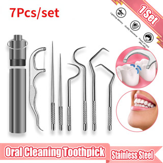 Conjunto De Palitos De Dentes De Aço Inoxidável Reutilizáveis Portáteis Limpeza Oral