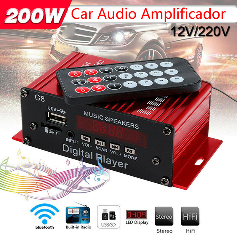 G8 Carro 12V 200W Amplificador De Potência Digital De 4 Canais Estéreo bluetooth AUX FM em Oferta na Shopee