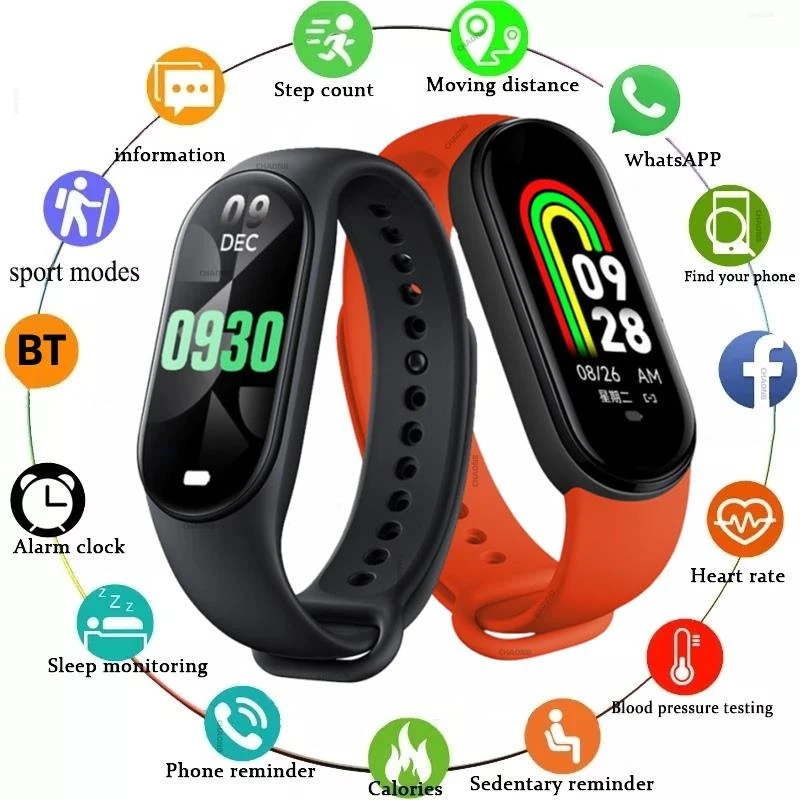 M8 Smart Watch Smartband Freqüência Cardíaca Smartwatch Fitness Tracker Pulseira Esportiva Para Mi Band 8 Homens Mulheres