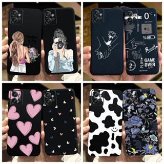 Capa Preta Doce Para Moto G32 G52 Flor Menina Pintada Macia De Celular MotoG32 4G g 52 4G Traseira