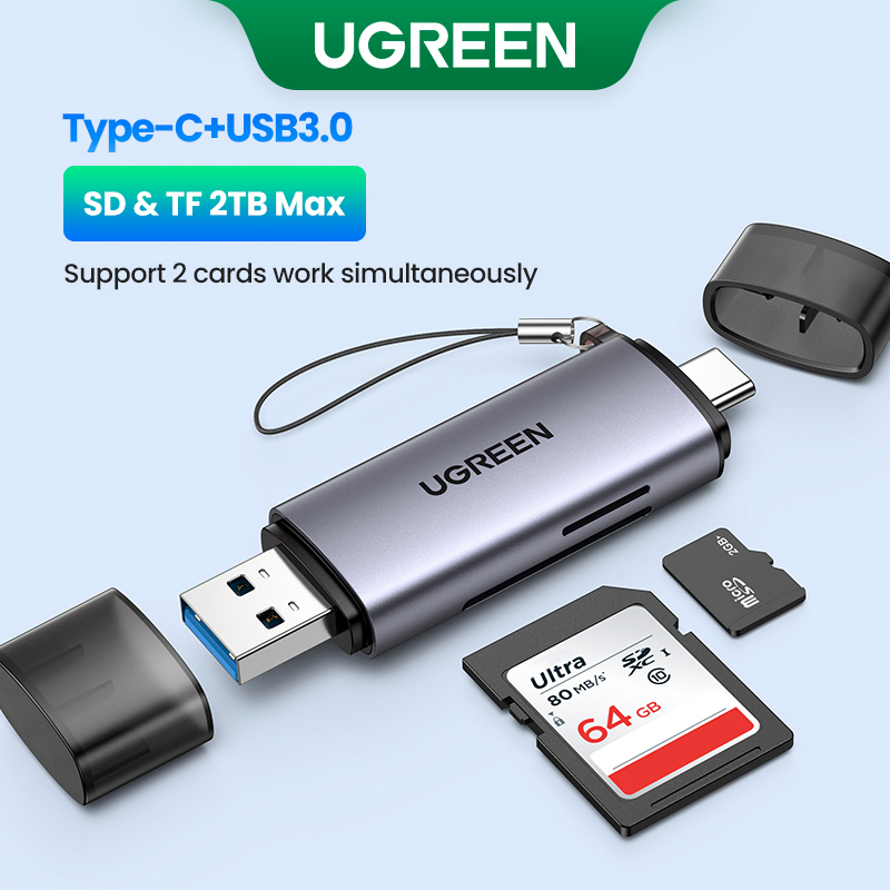 Leitor De Cartões UGREEN USB 3.0 & Type C Para SD Micro TF PC Acessórios Laptop Cardreader De Memória Inteligente