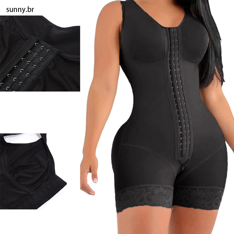 Cinta modeladora de corpo inteiro com zíper na virilha, alta compressão pós-parto, modelad...