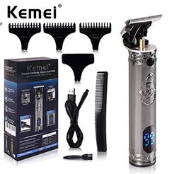 Kemei Aparador De Cabelo Profissional Barba Pro Fechar Máquina De Corte Salão Sem Fio Recarregável Silencioso