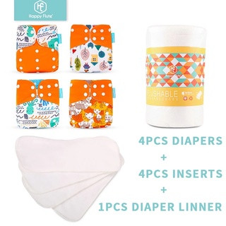 HappyFlute 4 Fraldas + 4 Insertos + 1 Forro Descartável Para Tamanho Ajustável Reusable , ...