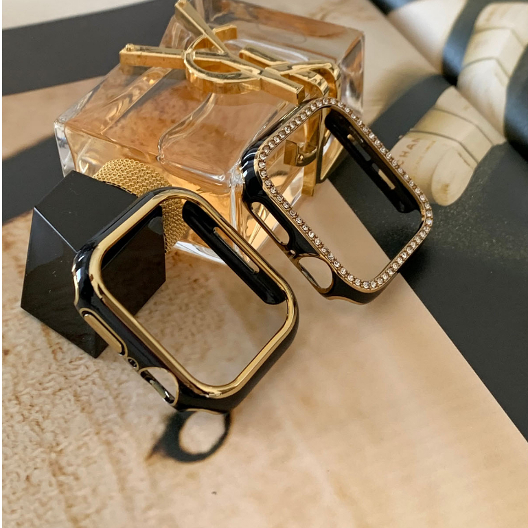 Estojo à prova d'água Gold Series Electroplating case Adequado para Apple watch series 9 8 7 6 SE 5 4 40mm 41mm 44mm 45mm 49mm Tudo incluído Estojo resistente a choques