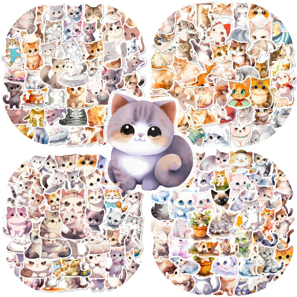 200/100/50 Pcs Bonito Aquarela Gatos Gatinho Para Bagagem Caso De Telefone Laptop Notebook Decalques Presente Infantil