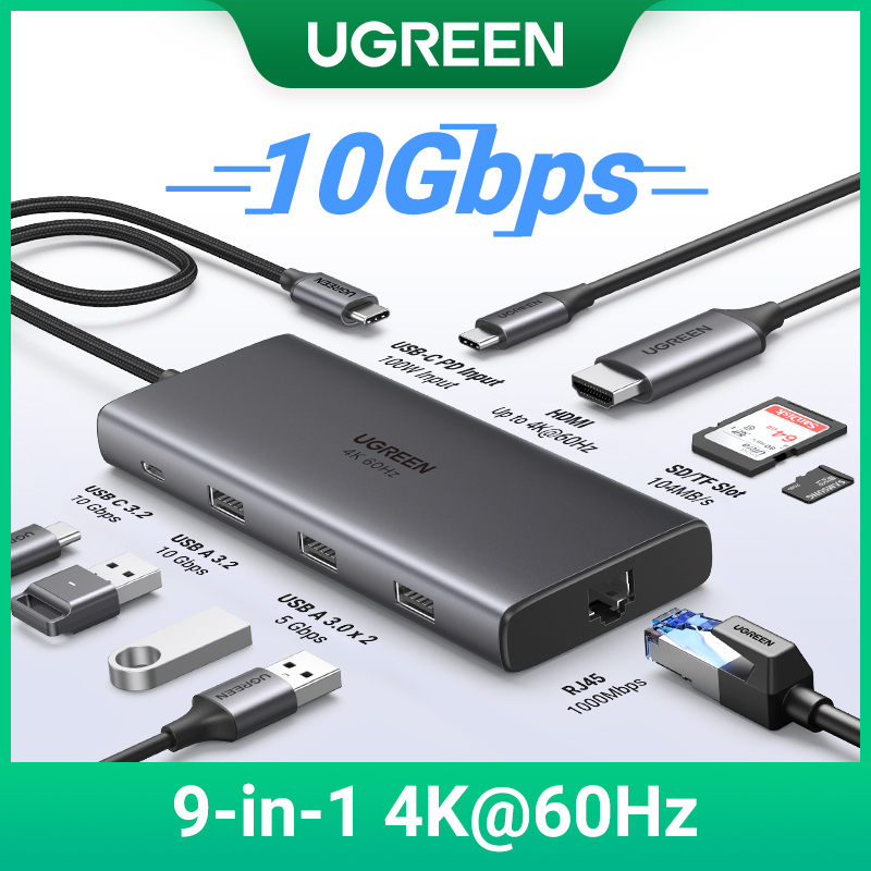 UGREEN HUB 10Gbps USB C 4K60Hz Tipo Para HDMI RJ45 Ethernet PD100W MacBook iPad Huawei Sumsang PC Tablet Telefone 3.0