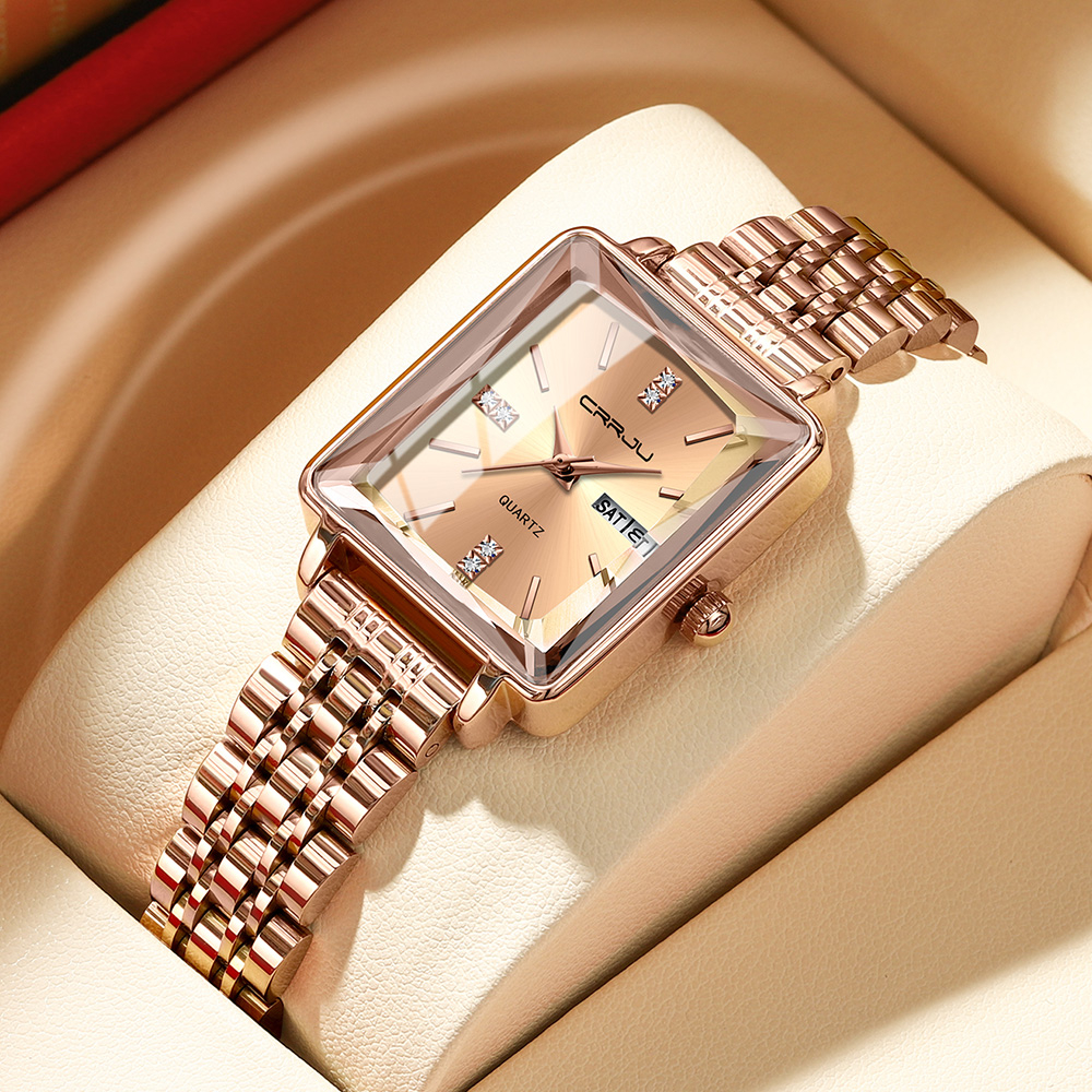 CRRJU Relógio feminino de luxo quadrado de aço inoxidável de quartzo à prova d'água 5012 X - Watches