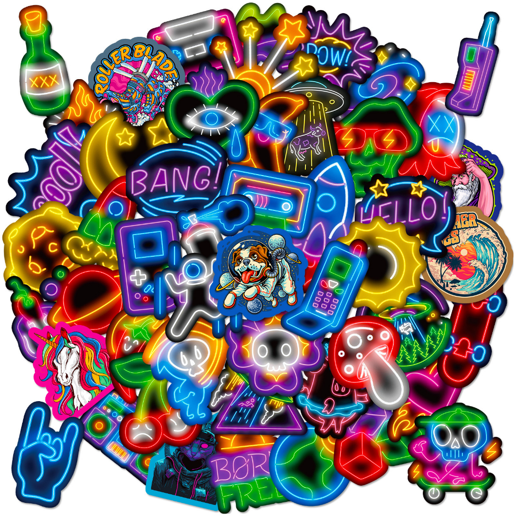 50PCS Neon Adesivos Coloridos De Foguete Para Bagagem Caixa De Telefone Decalques Notebook Crianças Presente