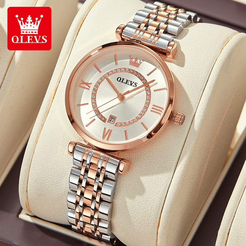 OLEVS 6892 Relógio feminino diamantes de ouro resistente à água - Watches