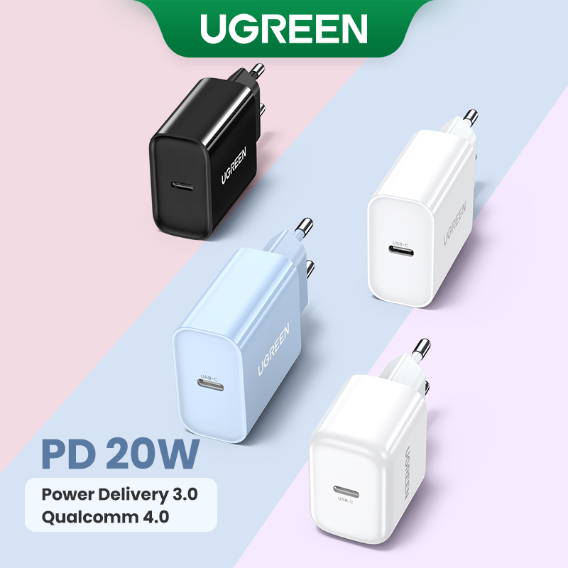 Carregador Rápido UGREEN 4.0 3.0 QC PD 20W QC4.0 QC3.0 USB Tipo C Para iPhone 15 14 13 12 8 Xiaomi Huawei Telefone em Oferta na Shopee