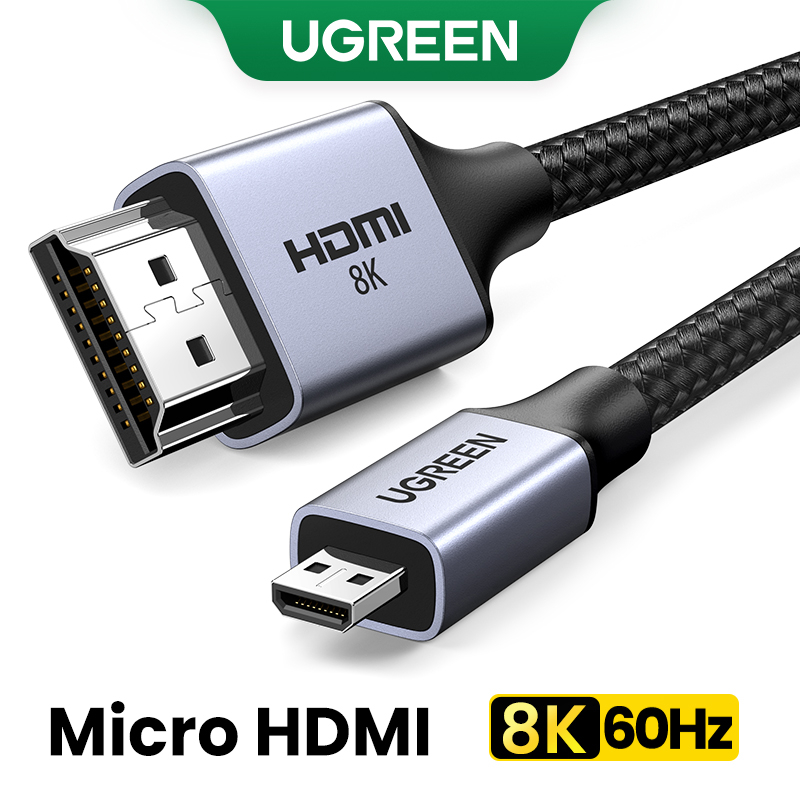 Ugreen 8K  60Hz Micro Hdmi Para 48Gbps 3D MAX Cabo Trançado De Nylon HDR Câmera Projetor De Mesa De TV Gopro - Audio