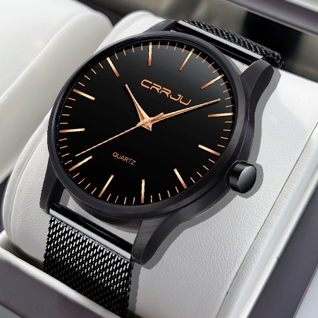 CRRJU Relógio Masculino Marca Original Todos Os Pretos Moda Simples Casual Quartzo Analógico Aço Inoxidável Impermeável 2117 X - Watches