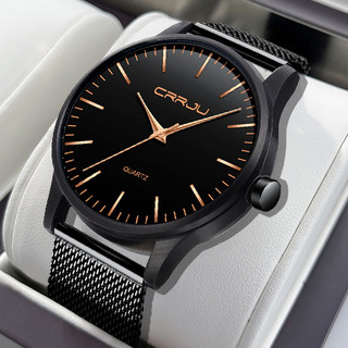 CRRJU Relógio Masculino Marca Original Todos Os Pretos Moda Simples Casual Quartzo Analógico Aço Inoxidável Impermeável 2117 X em Oferta na Shopee