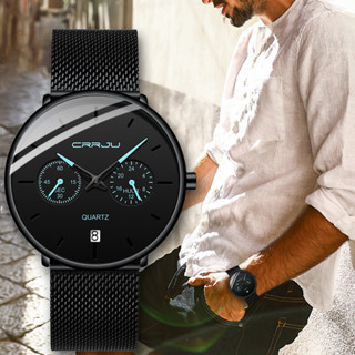 CRRJU Relógio Original Masculino Data Moda Simples Negócios Casual Quartzo Aço Inoxidável À Prova D