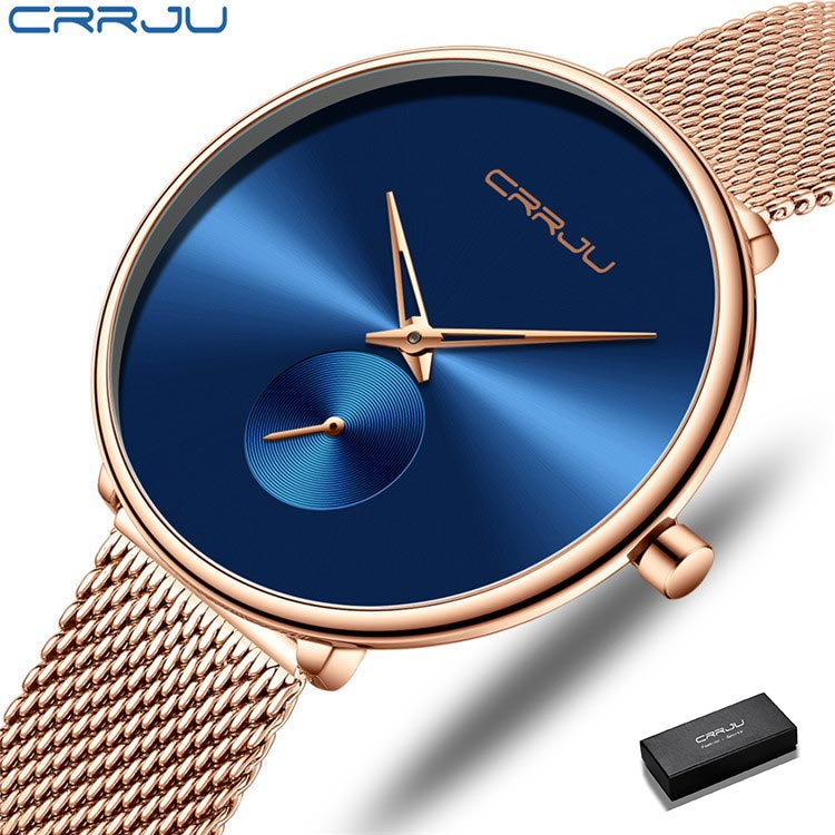 CRRJU Relógio feminino Marca de luxo Top Fashion Quartz Aço inoxidável à prova d'água 2165