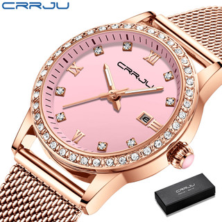 CRRJU Relógio feminino casual simples de aço inoxidável à prova d