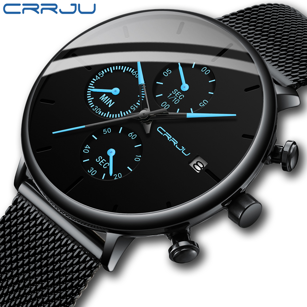 Relógio Masculino CRRJU Marca Superior Multifuncional Mostrador Moda Quartzo Aço Inoxidável Impermeável 2268 X - Watches