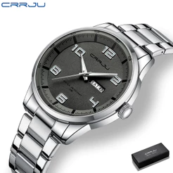 CRRJU relógio masculino a prova d água Top Luxo Brilhante Moda Simples Negócios Design exclusivo Pulseira de aço inoxidável 5005