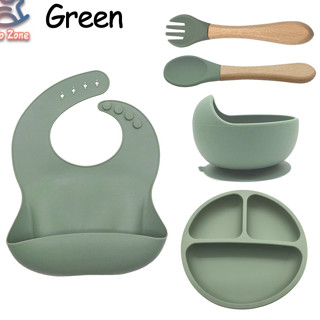 5pçs/Conjunto Prato De Jantar De Silicone Para Bebês Com Tigela De Otário Sippy Cup Bibs Colher De Garfo BPA Alimentação Crianças Sem Pratos De Bebê