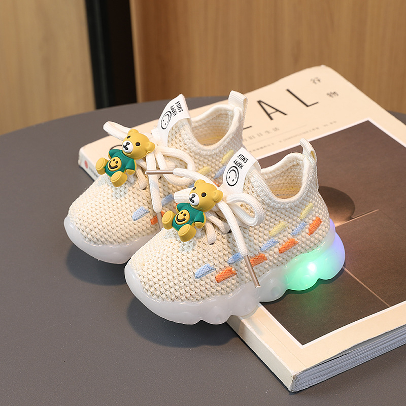 Tênis infantil Luzes LED Sapatos esportivos para crianças Meninos Meninas 0-3 anos Sapatos de malha casuais