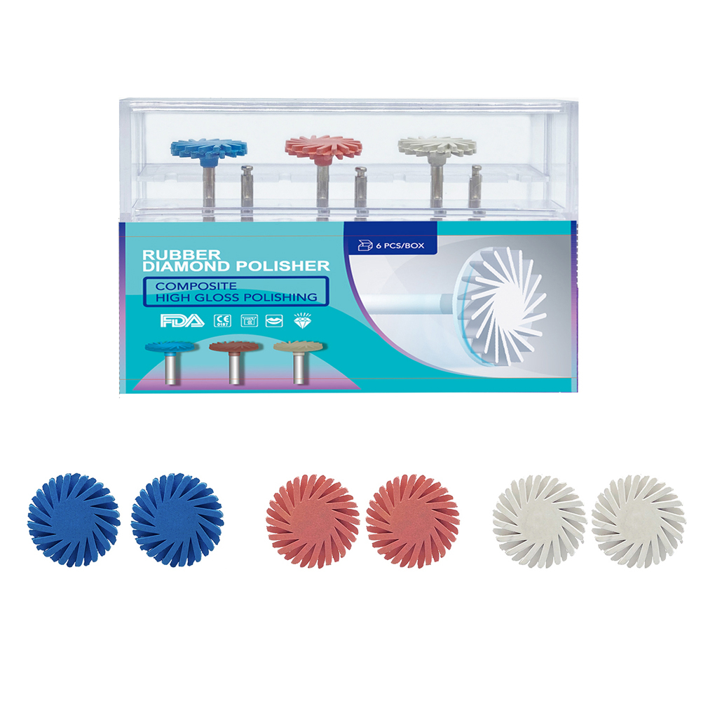 DENTASOP 6 Pcs Polidor Dental De Borracha Composto De Resina Disco De Polimento Sistema Diamantado RA Espiral De 14mm Brocas De Escova Flexíveis