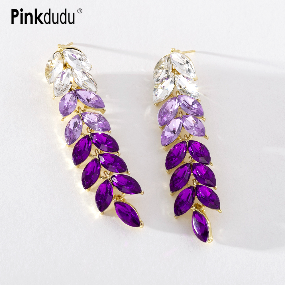 Pinkdudu Brincos De Folha Gradiente Púrpura Alloy Rhinestone Moda Elegante Simples E Gentle Plant Series Tassel Para Mulher Jóias Presentes PD1231
