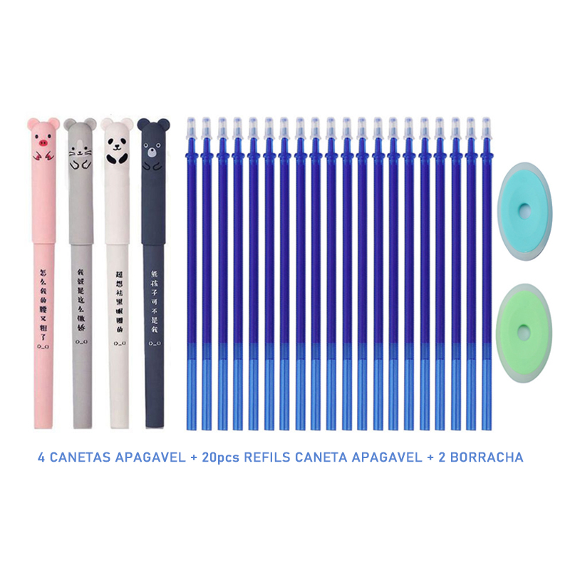 Conjunto De Caneta Gel Apagável 4pcs + 20pcs Refil + 2pcs Apagador em Oferta na Shopee