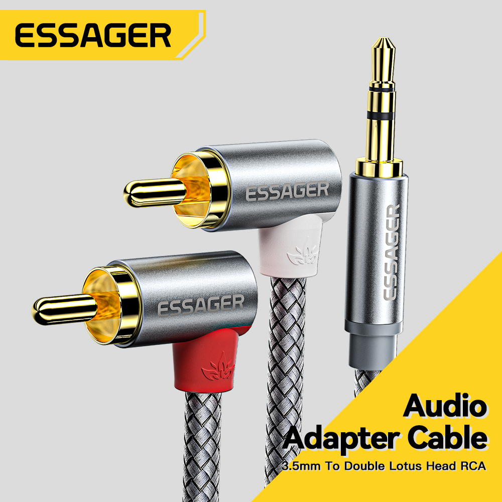 Cabo RCA com curva de 3,5 mm Essager para TV, caixa de som de home theater - Cabo de áudio de 3,5 mm para 2 RCA.