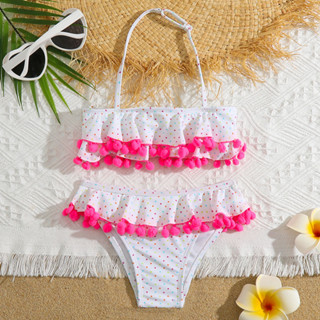 Conjunto De Biquíni Girl Ruffle Pompom Kids Halter Top Two Piece Children