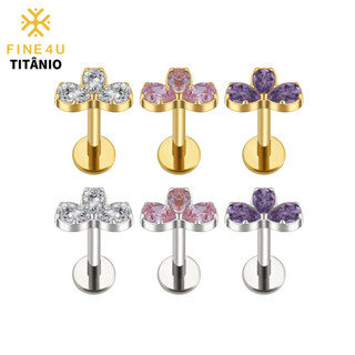 FINE4U Piercing Conch Titânio Com Flor Zircônia Cúbica Para Helix Tragus cartilagem e Outros