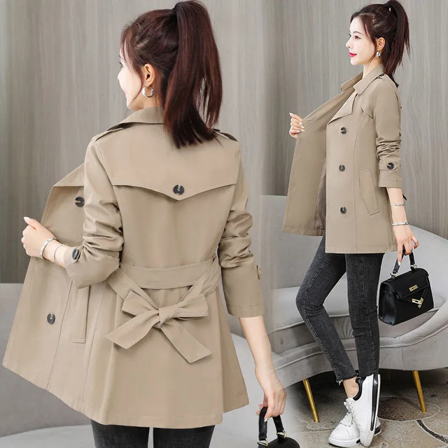 2023 Cinto De Primavera De Outono Trench Coat Women Slim Long-Sleeved Short Windbreaker