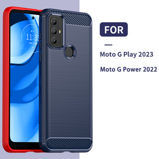 Para Motorola G Play 2023 Capa protetora de fibra de carbono escovada Capa macia, Moto G Power 2022 Resistente a choques, resistente a arranhões, Capa protetora para telefone comercial