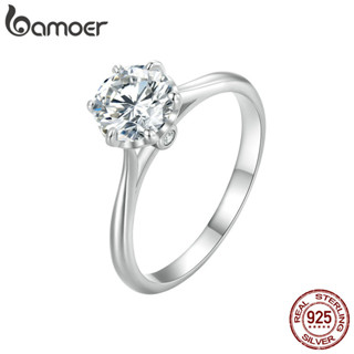 Bamoer 925 Prata Esterlina Simples 1 Anel Moissanita Carat Clássico D-color Jóias De Casamento Fashion Gift MSR035