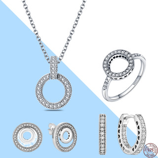 Venda a Quente Conjunto de Venda a Quente Colar de Anel Halo Brincos de Anel Inlaid 925 Prata Original Mulheres Bijuteria Jóias de Casamento Personalização