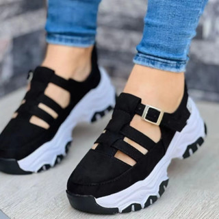 【New 2023】Calçado feminino esportivo de sola grossa, confortável sapato raso de encostar, sapato vulcanizado de elevação, moda casual, novo, 2023