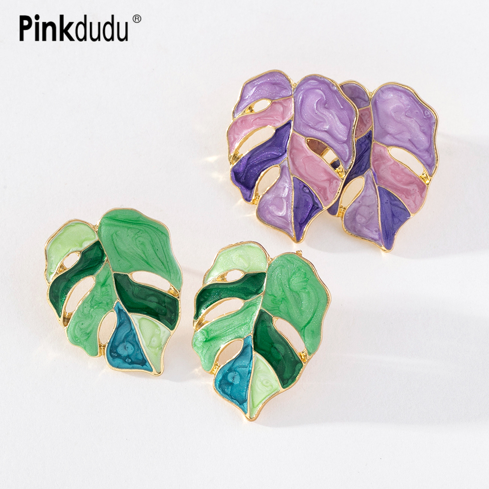 Pinkdudu Azul Folha Púrpura Brincos Liga Esmalte Moda Simples Combina Com Tudo Planta Série Para Mulheres Joias Presentes PD1275